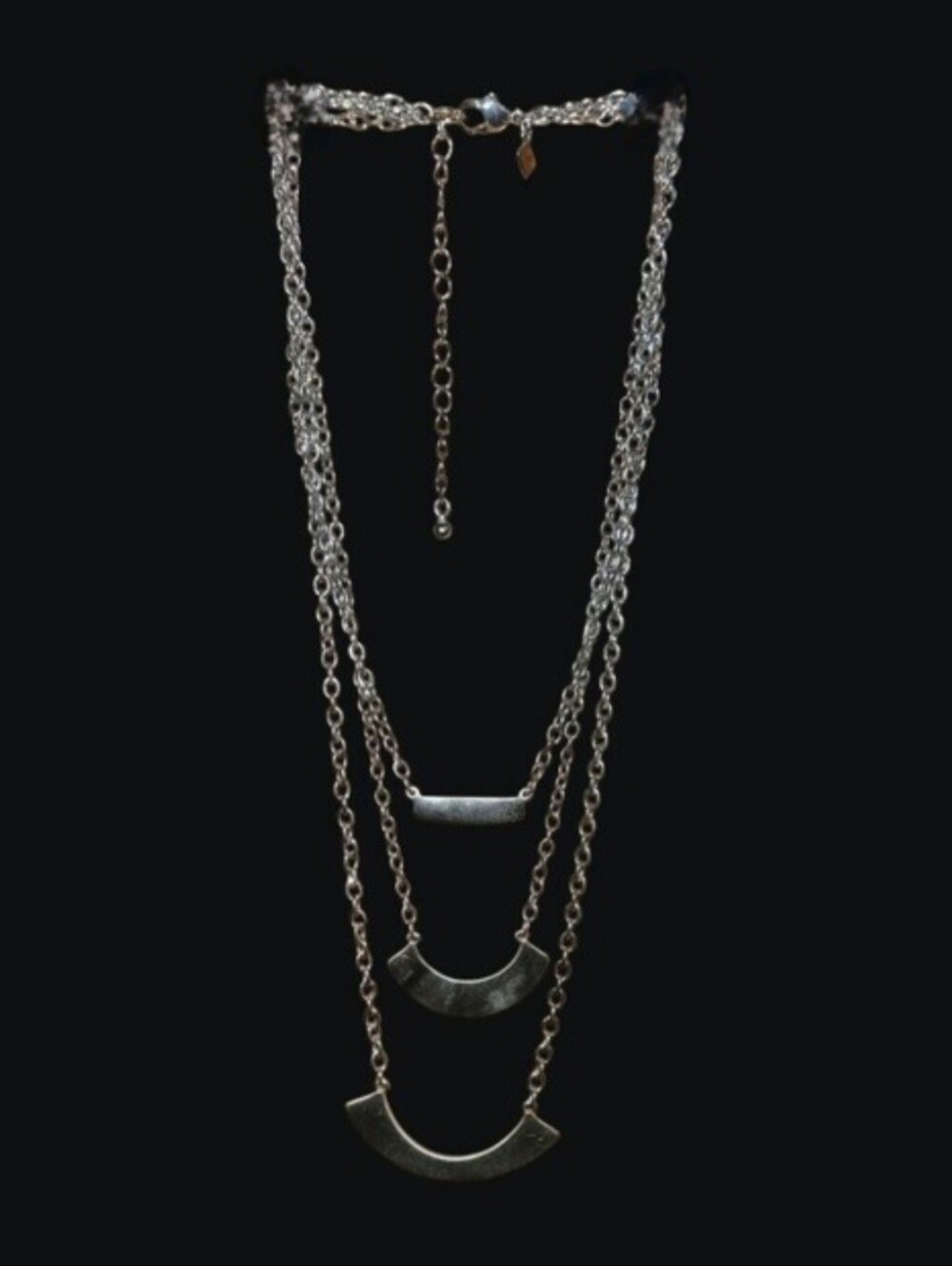 Banana Republic Silver Toned 3-Strand Layered Statement Necklace Geometric